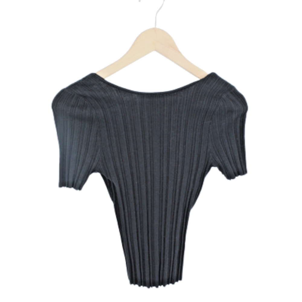 ASTR The Label XS Black Ribbed Knit Top Scoop Back Fitted Short Sleeve Nikola